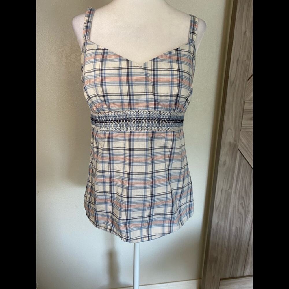 Ann Taylor plaid embroidered waist top 8 petite